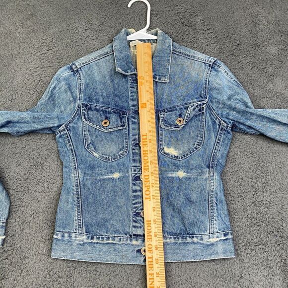 Rogan Denim Trucker Jacket Cropped Distressed Made in USA Cotton Designer S - Picture 8 of 11